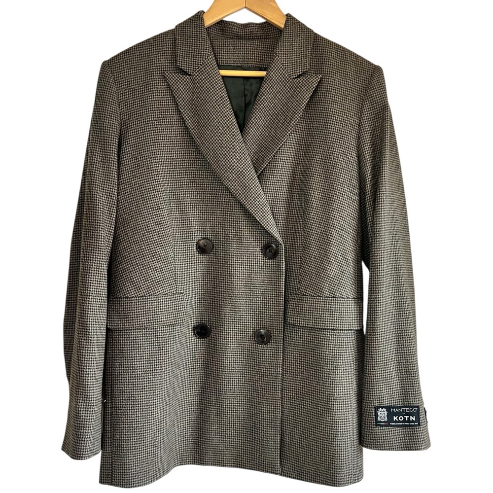 KOTN Brown and Black Houndstooth Double-Breasted Blazer